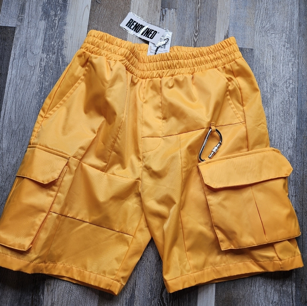 Renowned Nylon Carabiner Shorts Yellow Medium NEW with Tags